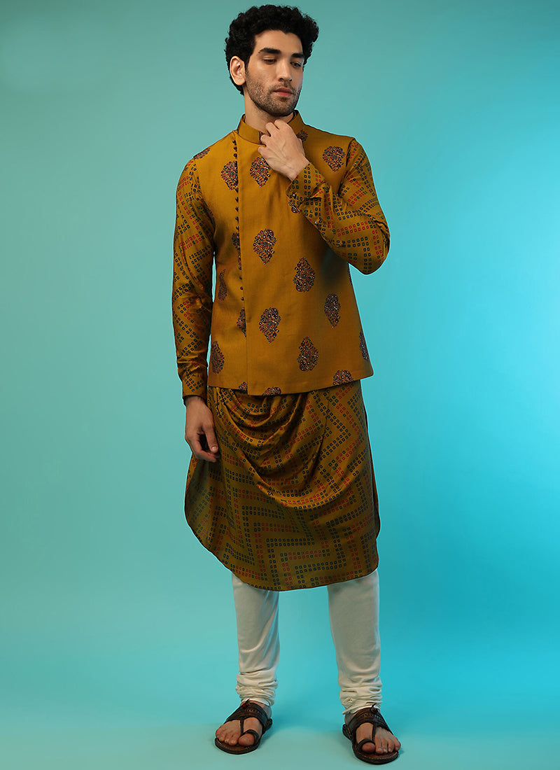 Mustard Satin Men's Wear Kurta Pajama