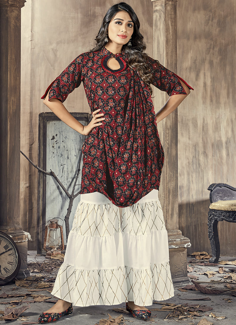 Maroon Rayon Kurti with Sharara Pant