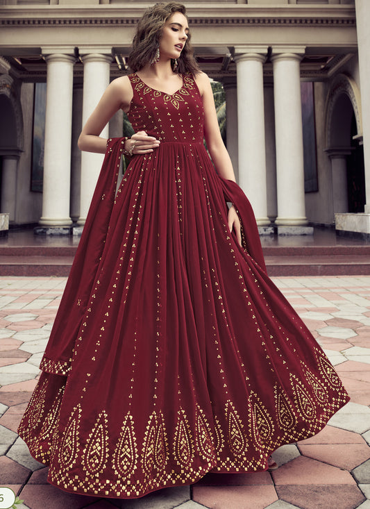 Maroon Georgette Anarkali Suit