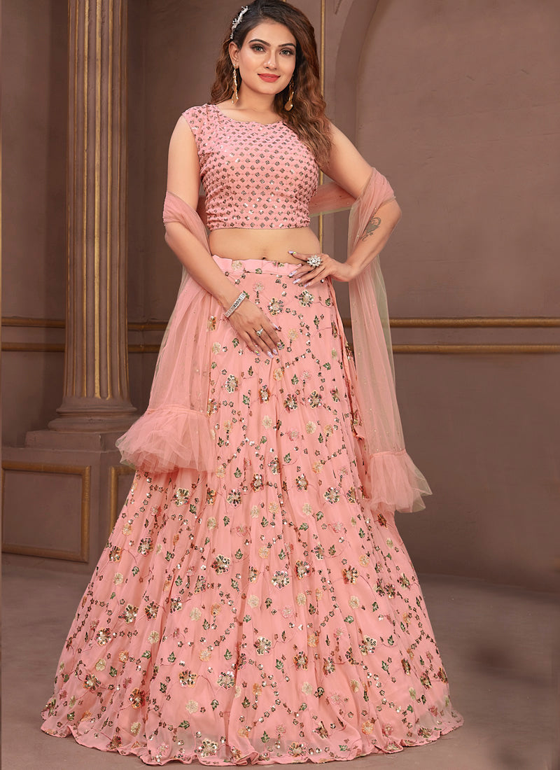 Pink Georgette Lehenga Choli