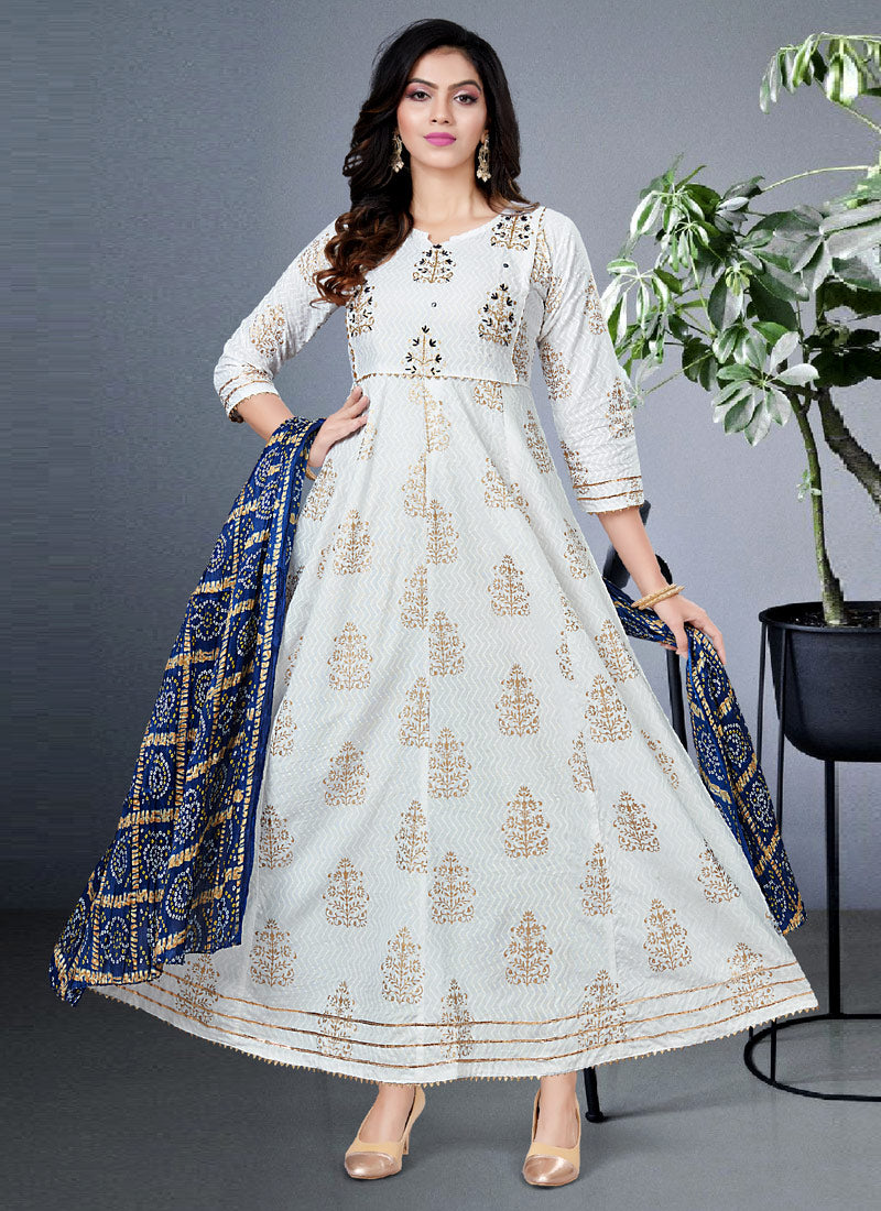 White Chinon Bandhani Print Anarkali Gown