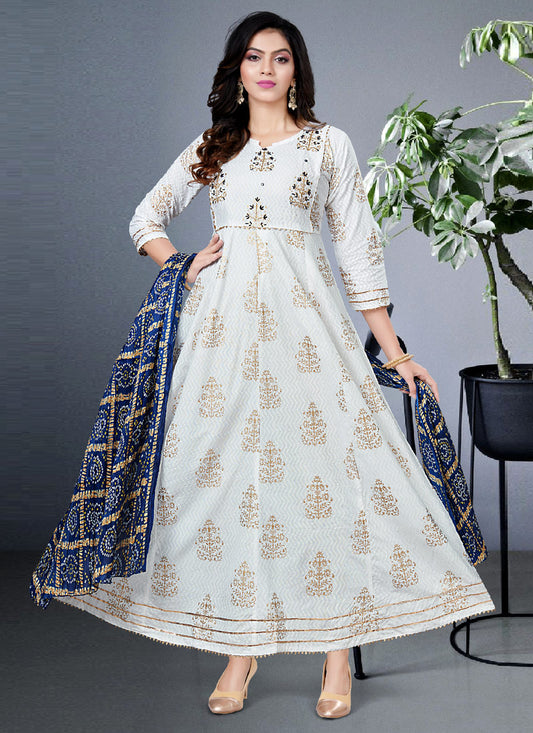 White Chinon Bandhani Print Anarkali Gown