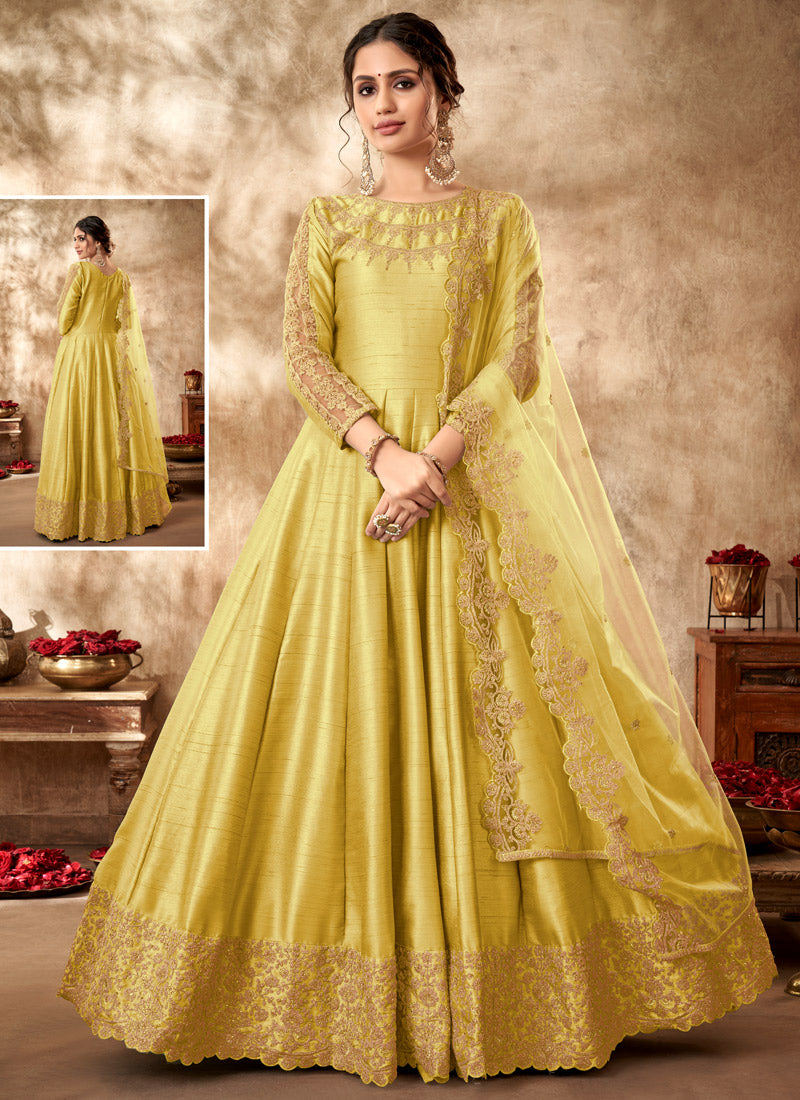 Yellow Art Silk Anarkali Suit