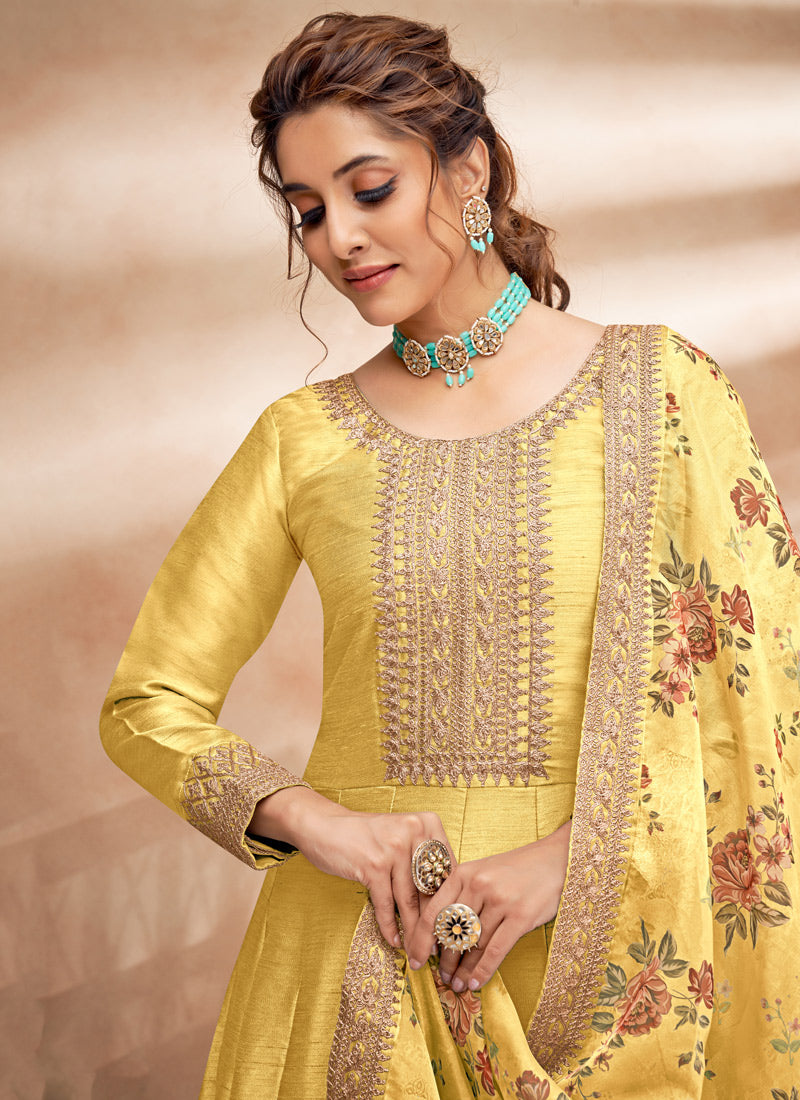 Yellow Art Silk Anarkali Suit-2