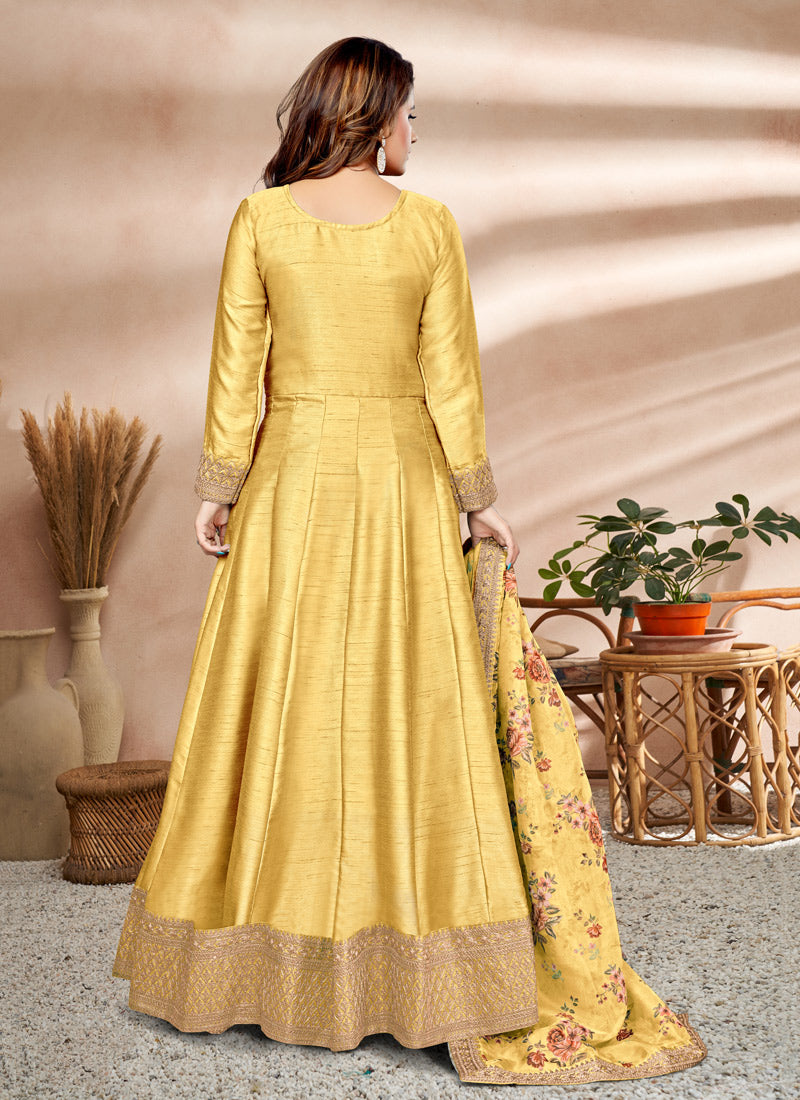 Yellow Art Silk Anarkali Suit-2