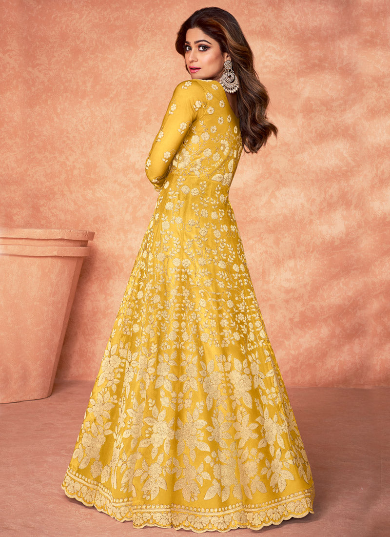 Yellow Embroidery Anarkali Suit-2