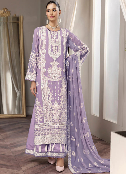 Lavender Pakistani Style Palazzo Suit with Embroidery & Mirror Work